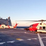 Permalink to On Avondale-built Somerset, Coast Guard helicopters are the first to land Two U.S. Coast Guard MH-60 Jayhawks were the first helicopters to land on the Somerset's flight deck. (Lt. David Blunier, U.S. Coast Guard)