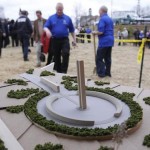 Permalink to Survivor Joe Dittmars speaks at memorial groundbreaking An architect's model of the new Chatham County 9/11 First Responders Memorial, Harry Lynch, photo
