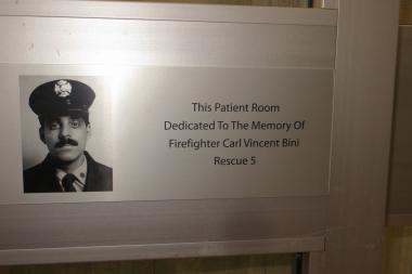 Staten Island University Hospital North named a patient room inside their burn unit for  FF Carl V. Bini, who was killed during the terrorist attacks of September 11, 2001. photo: Anthony Rapacciuolo