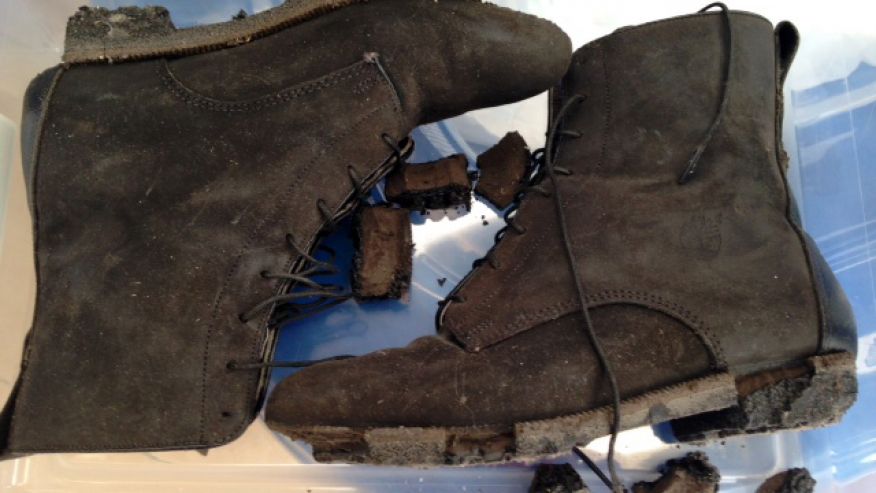 This photo provided by Carol Orazem shows a pair of boots with melted soles that Orazem wore while working at the World Trade Center after the terrorist attacks of 2001. Orazem was a New York City police detective when the towers were destroyed.