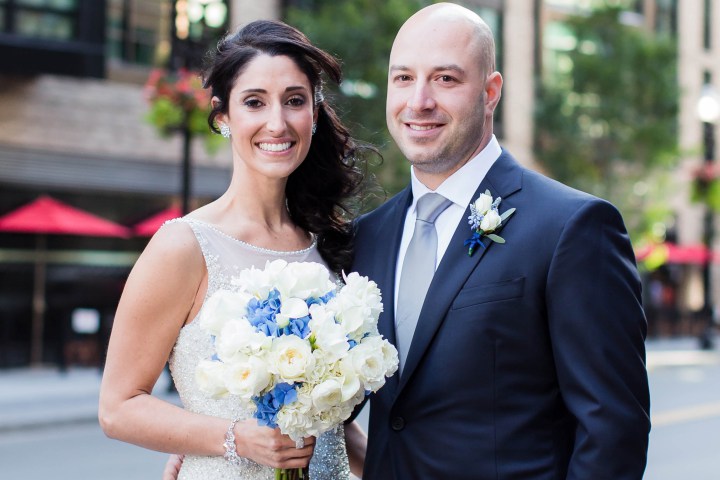 Boston Marathon bombing victim James Costello with his new bride Krista D'Agostino, a nurse who helped him recover in the aftermath of the bombing. Photo: Prudente Photography