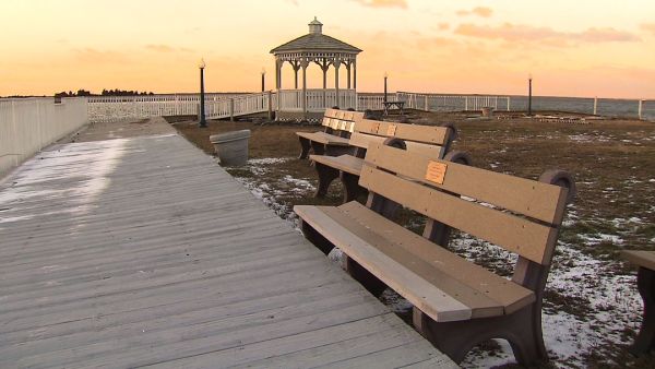 A bench dedicated to 9/11 victim Chris Cramer was swept away during Sandy