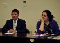 9/11 survivor Danny Tom and Lejla Muscaron, on a panel held at the University of the Virgin Islands