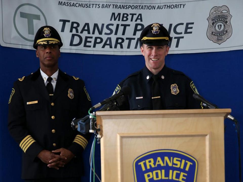 Transit Police Officer Dic Donohue (R). David L. Ryan Boston Globe
