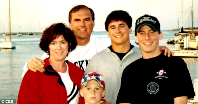 Family: For Mary, left, and Frank Fetchet, second left, the movie brings back painful memories as one of the voices belongs to their son Brad, second from right, and it was his last words to them