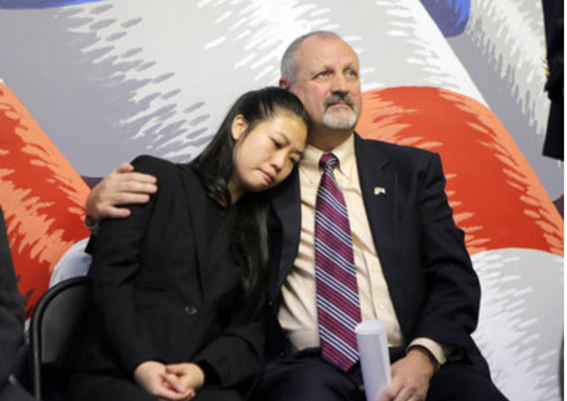 Pei Xia (Sanny) Chen, widow of slain NYPD officer Wenjian Liu, and Frank Siller of the Stephen Siller Tunnels to Towers Foundation
