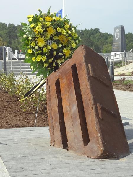 This 52-inch-long, 3,200-pound steel beam, salvaged from the wreckage of the World Trade Center, was dedicated Thursday morning at the Carolina Field of Honor, in memory of those who died on September 11, 2001. Jimmy Tomlin HPE