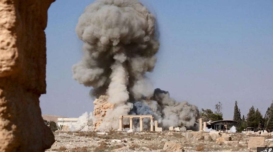 The destruction of a Roman-era temple in the ancient Syrian city of Palmyra. Photo Reuters