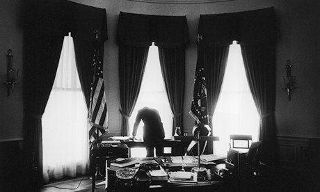 A silhouette of President John F Kennedy in the Oval Office, May 1961. © Estate of Jacques Lowe, 1961