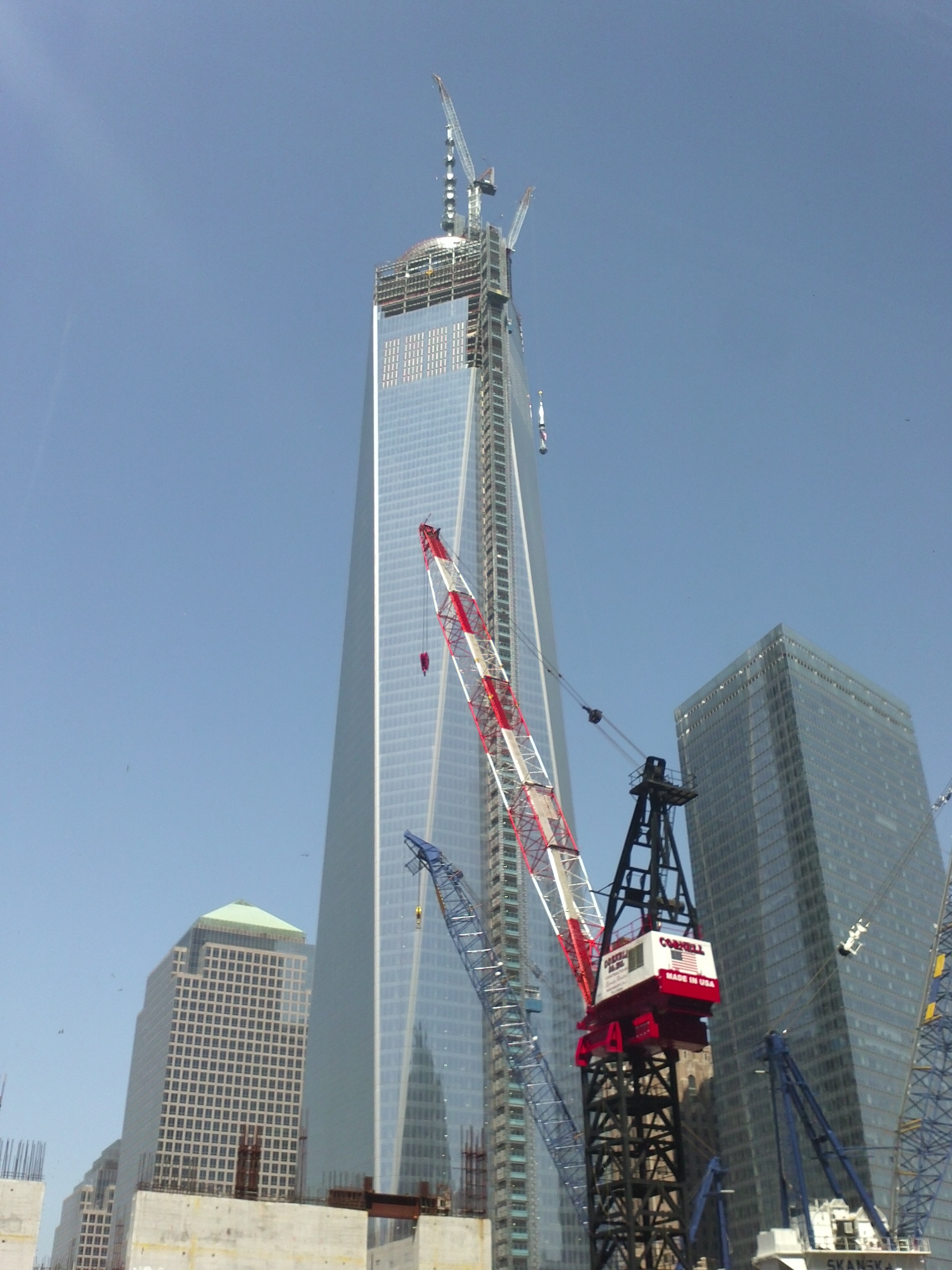 Photo from 9/11 Families' office of spire as it climbed the side of World Trade One