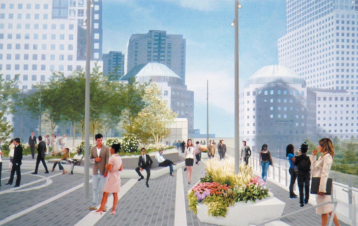 Liberty Park will have seating, trees, plantings and an overlook on the northern side with a direct view of the National September 11 Memorial. Rendering: Port Authority of NY&NJ Photographed byThe Tribeca Trib