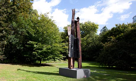 Miya Ando's sculpture After 9/11 when it was unveiled in London's Battersea Park in 2011. It was removed a short time later. Photograph: Martin Argles/The Guardian