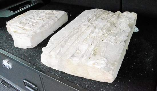 Two limestone pieces salvaged from the Pentagon were transported to Chester County Thursday. Photo by Michael N. Price