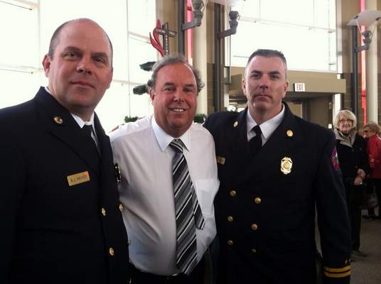 Omaha Fire Chief Bernie Kanger, left, retired New York Battalion Chief Richard Picciotto and Omaha acting Assistant Fire Chief Dan Olsen. 