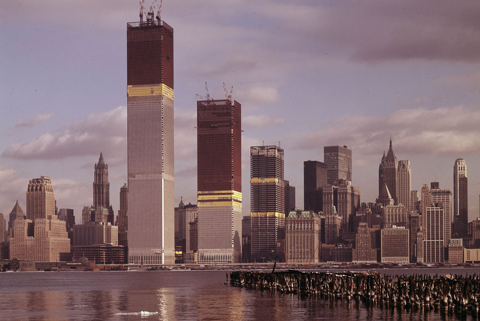  The twin towers of New York’s original World Trade Center under construction, as seen from Jersey City in 1970. Photograph: Ed Ford/AP