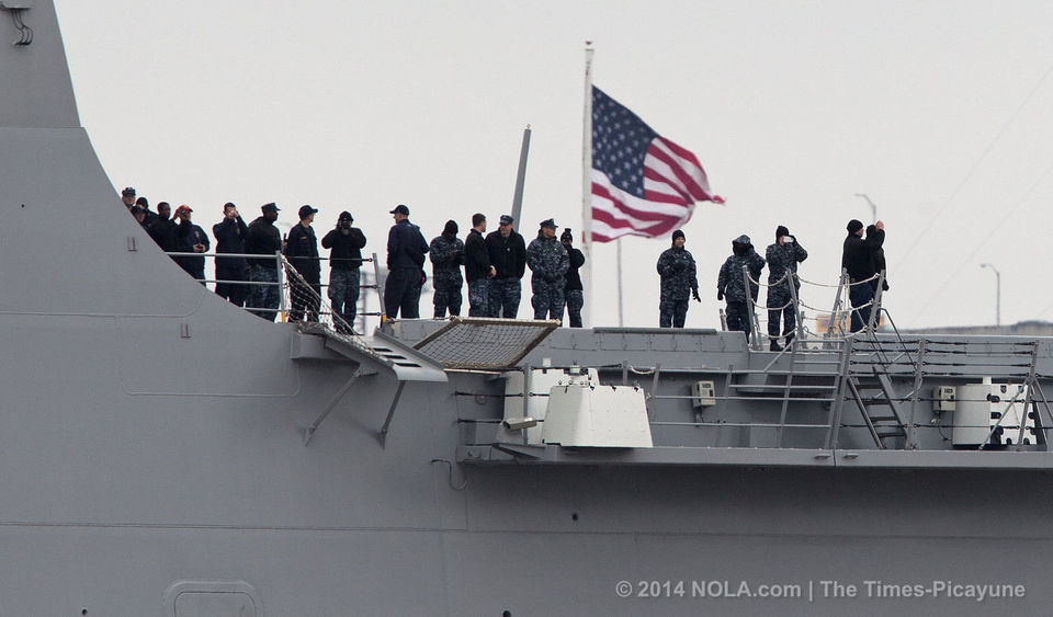 Sailors aboard USS Somerset leave Avondale on February 3, 2014 (Photo: Ted Jackson Times Picayune)