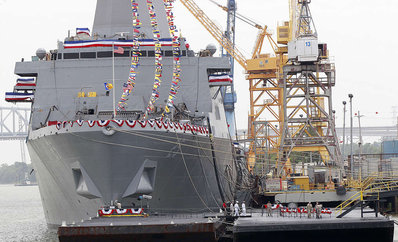 The Somerset , named for the 9/11 site in Pennsylvania, is christened in Avondale, La. The ship has steel from the crash site. Gerald Herbert, AP