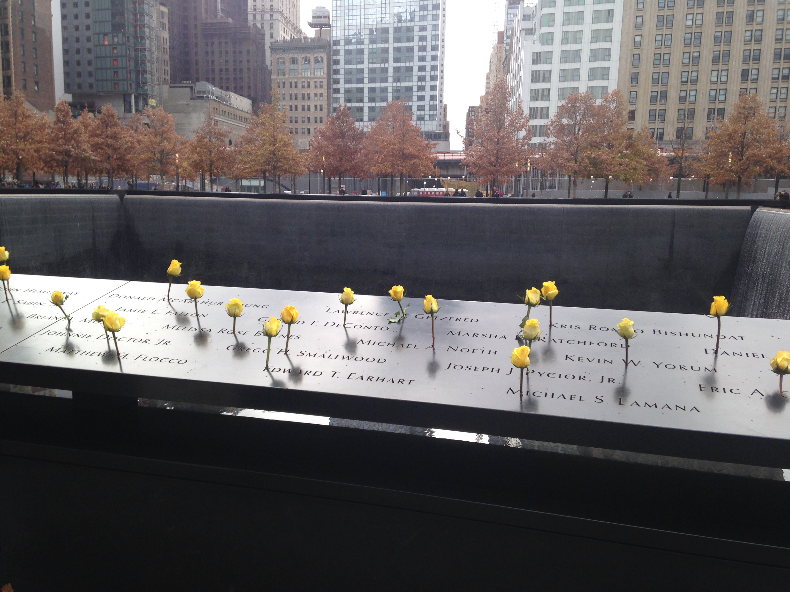 Yellow roses mark the names of veterans who were killed in the terrorist attacks of September 11, 2001. Photo by September 11th Families' Association staff