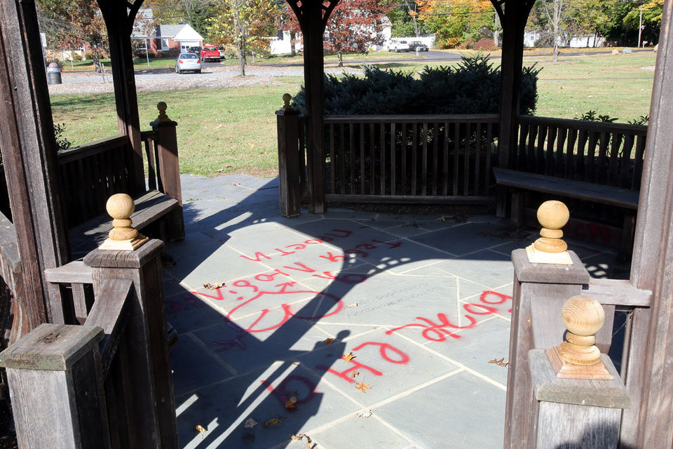 Damage to West Windsor's September 11th Memorial  (Martin Griff Times of Trenton)