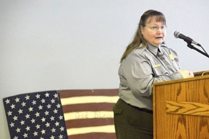 Barbara Black, the National Park Service's chief of interpretation and cultural resources of the Flight 93 National Memorial, gives her reports during a quarterly meeting in Somerest on Saturday. Lake Fong/Post-Gazette