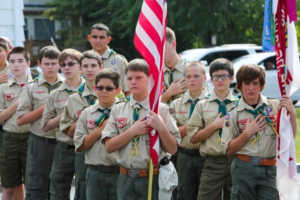 Boy Scouts look on during a ceremony at American Legion Post 1273 in Wantagh Saturday, September 6, 2014 in remembrance of those lost on 9/11. (Credit: Barry Sloan)