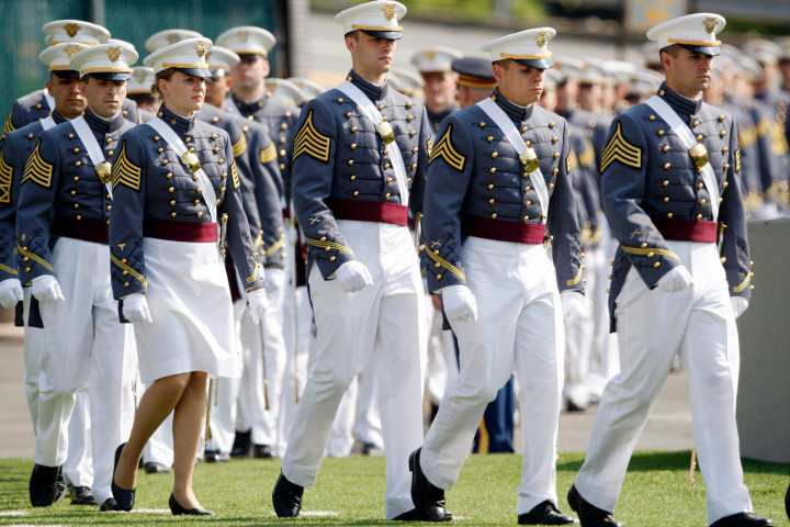 Cadets march into Michie Stadium before a graduation and commissioning ceremony at the US Military Academy at West Point. Photo: AP