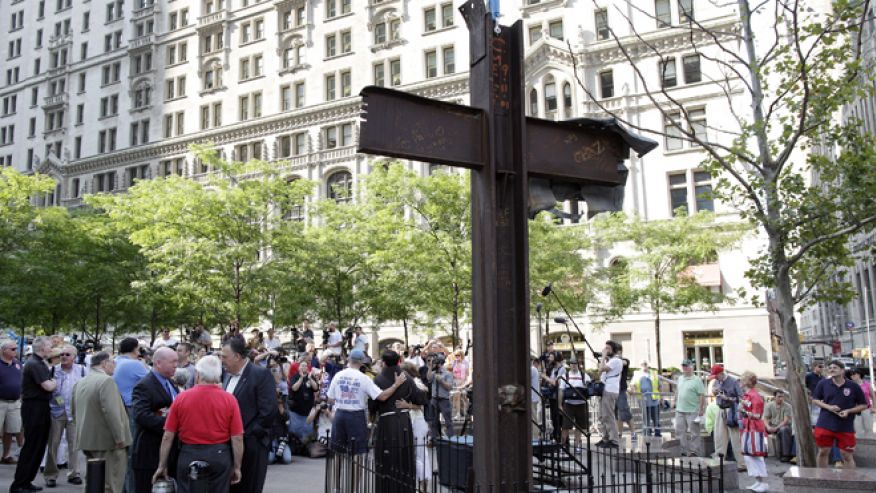 July 23, 2011: The World Trade Center Cross waits to be blessed by a Franciscan priest, New York, Reuters