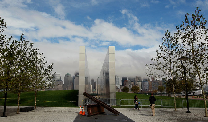 Frederic Schwartz, an architect, designed the concrete and steel “Empty Sky” memorial in Jersey City, N.J., with Jessica Jamroz. Credit Justin Sullivan/Getty Images
