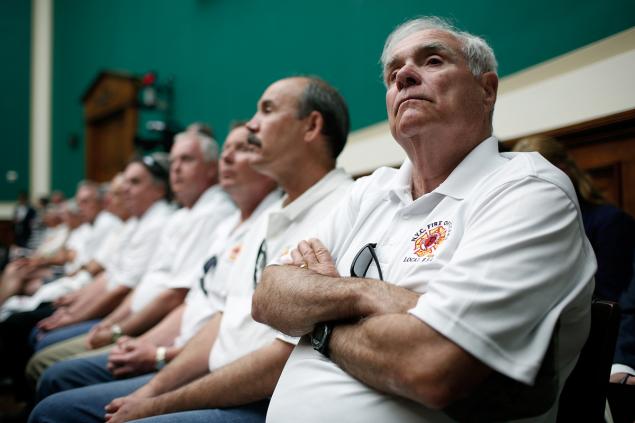FDNY members in Washington, D.C. for a hearing of the Health Subcommittee of the House Energy, Commerce Committee on June 11. The committee heard testimony on the Zadroga Act. Win Mcnamee/Getty Images