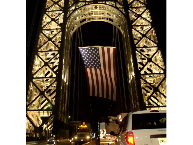 Largest Free-Flying Flag” at the George Washington Bridge during a 9/11 tribute event. Photo Fort Lee Patch