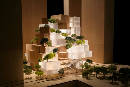 A model of Frank Gehry-designed performing-arts center proposed for the WorldTradeCenter site. Frank Gehry Architects, PAC Mass