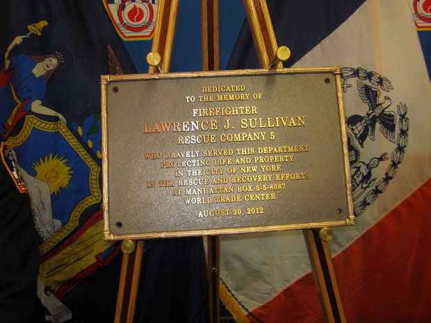 The plaque hails the service of Lawrence Sullivan, a 23-year veteran of the Fire Department. (Staten Island Advance/Ricky Keeler)