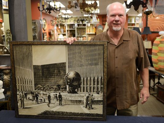 Dan McGraw of Clarkston with his World Trade Center artwork. Photo: Robin Buckson, The Detroit News
