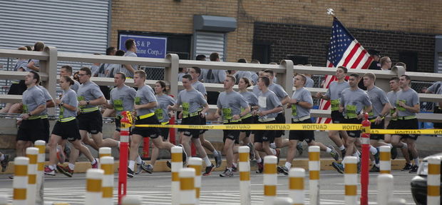 U.S. Army soliders run toward the Battery Tunnel at the 12th Stephen Siller Tunnel to Towers Run/Walk in Brooklyn. --- (Staten Island Advance photo/Derek Alvez).