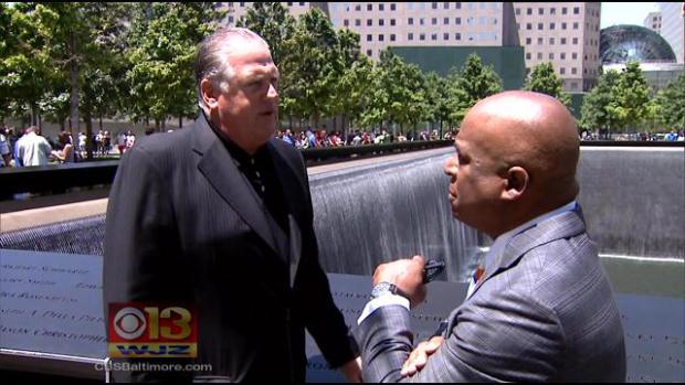 World Trade Center survivor Steve Peck and a reporter CBS Baltimore